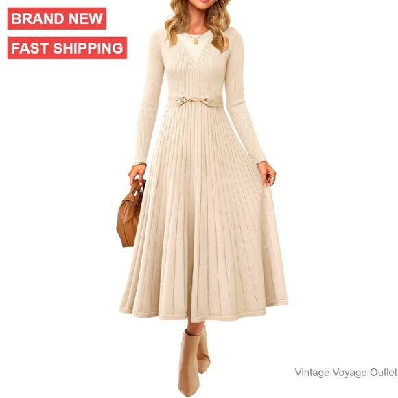 flowy sweater dress Sleeveless with Mesh Bottom Comfortable material Lcziwo Knit Long Sleeve Dresses
